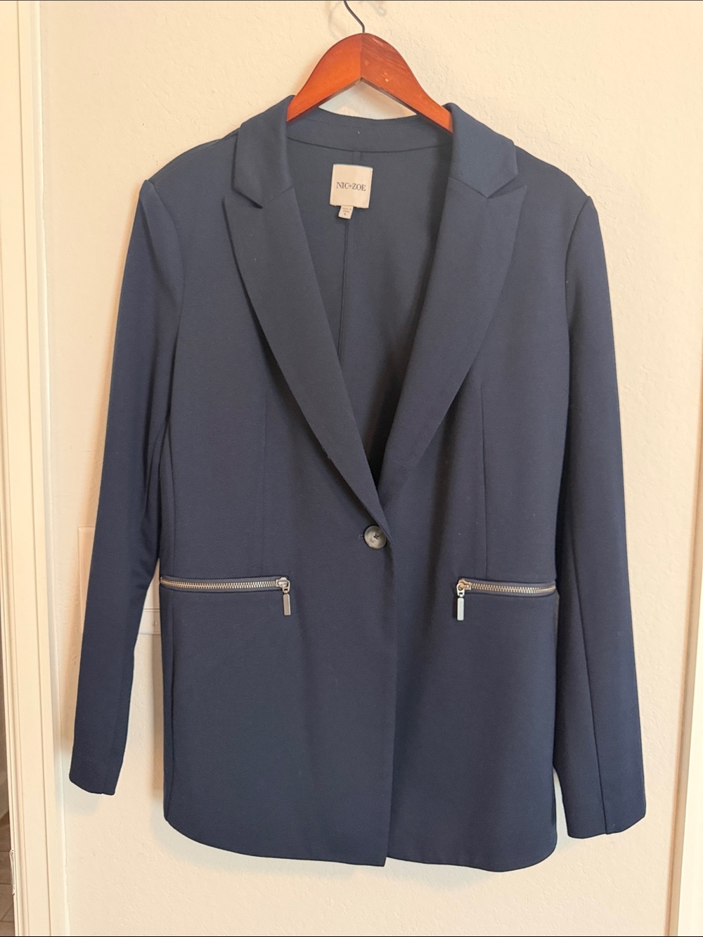 NIC+ZOE Navy Single-Button Blazer with Zip Pockets